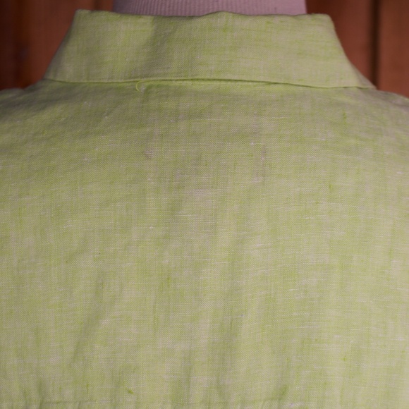 Tahari 100% Linen Lime Green Button Down Short Sleeve Blouse Size XS - Picture 13 of 16